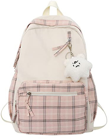 MOREASE Kawaii Backpack Aesthetic Backpack Cute Backpack Preppy School Supplies for Teen Girls Aesthetic Daypack (Pink)