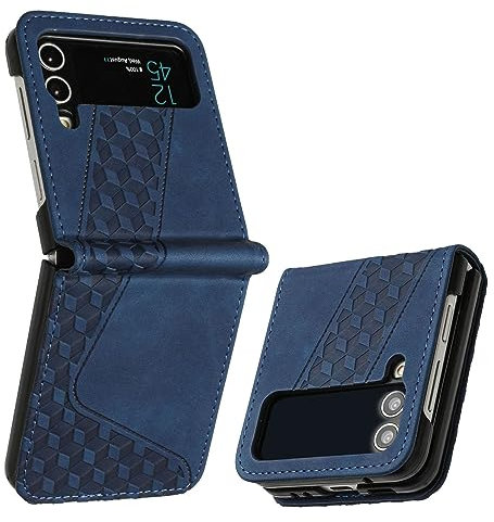 OKZone Compatible With Samsung Galaxy Z Flip 3 Case, Wallet Case Samsung Galaxy Z Flip 3, PU Leather with Hard PC Shell Shockproof Flip Cover Bookstyle Phone Cases Cover for Samsung Z Flip 3 (Blue)
