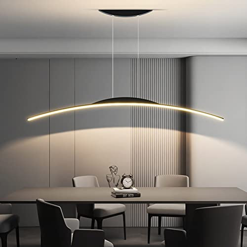 Esszimmerlampe LED Hängelampe Pendelleuchte Esstisch Esszimmer Lampe Wohnzimmerlampe Modern Einfach Linear Hängend Leuchte Dimmbar Hoehenverstellbar für Arbeitzimmer Büro Küche Lampe (Schwarz, L80cm)