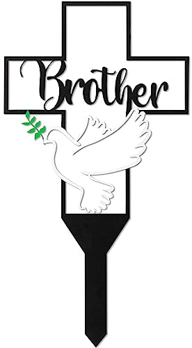 BUoonyer Gartenstecker Gräber Friedhofsdekorationen Bruder Metall Gedenkmarkierungen Kreuz Friedhof Gedenktafel für Jungen Taube Gedenktafel Trauer Grabdekor Schild für Outdoor Hof