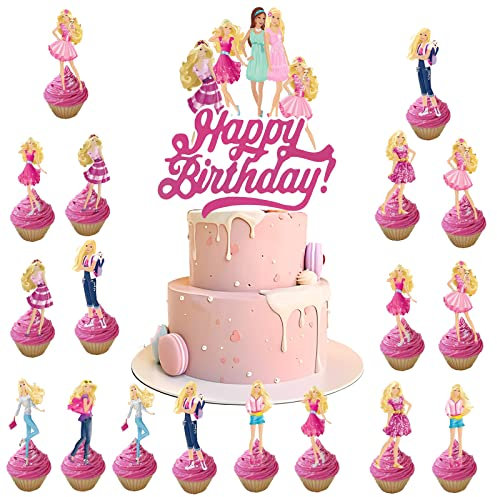 Barbi Prinzessin Tortendeko, Barbi Tortendeko, 17PCS Prinzessin Cake Topper, Prinzessin Kuchen Deko, Cake Topper, Princess Theme Torten Deko, Cake Decoration, Prinzessin Geburtstag Deko, für Mädchen