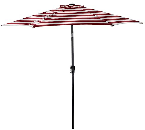 Terrassenschirm(Rot und Weiß Gestreift), 2.65m Marktschirm mit Druckknopf Neigung und Kurbel, für Garten/Deck/Schwimmbad