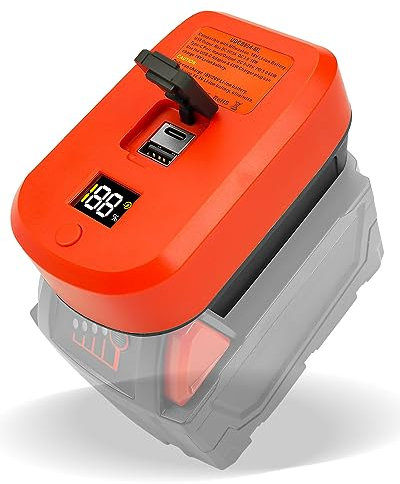 65W USB Charger Adapter Fit for Milwaukee M18 18V Battery, Portable Fast Charger Battery Adapter with Real-time LCD Display & Waterproof Port Cover & 1 USB & 1 Type-C Port