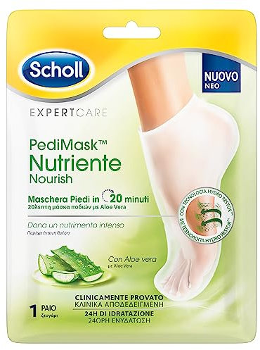 Scholl Pedimask Nutriente con Aloe Vera, Maschera Piedi ad Azione Idratante e Rigenerante, 1 Paio Di Calzini Idratanti per Piedi Lisci e Morbidi, Tempo di Posa 20 Minuti