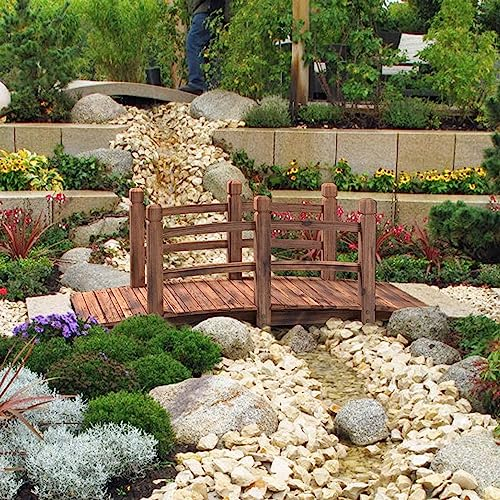 Gruytoie Gartenbrücke, Dekorative Teichbrücken Aus Gebeiztem Holz Für Hinterhof/Creme/Bauernhof, Außenhof-Gehweg-Weg-Bogenbrücke, Mit Sicherheitsgeländer