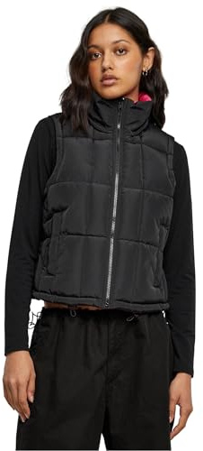 Urban Classics Damen Weste Ladies Reversible Cropped Puffer Vest black/fuchsia XS