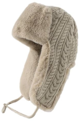 Wintermütze Fliegermütze Russen Mütze Winddicht Hut mit Ohrenklappen Damen Kunstfellmütze Trappermütze