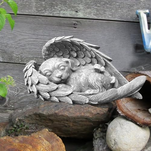 MplehDa Statue d'Ange Chat Chien en Résine, Décoration de Jardin, Figurine Commémorative pour Animal de Compagnie