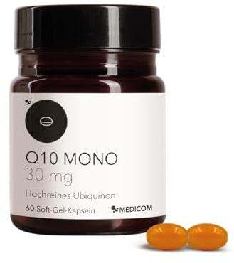 Medicom - Q10 Mono 30 mg, natürliches Coenzym Q10, 60 Kapseln | Natürliches Coenzym, Zellenergie, Vitalität, Soft-Gel-Form, Energiestoffwechsel, Antioxidans, Leicht Einzunehmen, Herz,