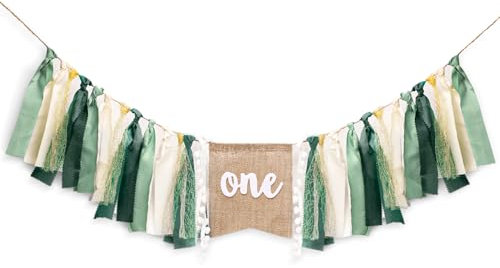 jijAcraft One Hochstuhl Banner One Hochstuhl Dekoration, Dschungel Safari Hochstuhl Banner, Baby Jungen First Geburtstags Dekoration, ideal für Baby Boy ersten Geburtstag (Grün)