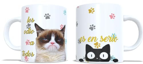 Taza de Cerámica Con Frase Los Odio A Todos gatos 11oz (350ml). Taza personalizada. Taza divertida. Regalo. Cumpleaños. Aniversario.