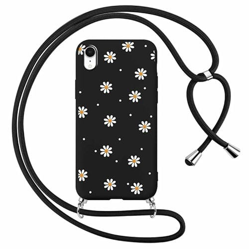 Foonary Handyband Hülle mit Band für iPhone XS Max 6,5 Handyhülle, Aesthetic Design Kette Necklace Case mit Kordel zum Umhängen Silikon Bumper Schutzhülle Cover Schnur für iPhone XS Max, Smile Blumen