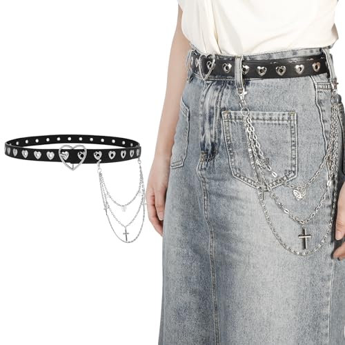 Manfnee Punk Leder Gürtel Nietengürtel Damen und Herren Emo kunstleder gürtel für Jeanshosen Hip Hop Gothic Rock Gürtel