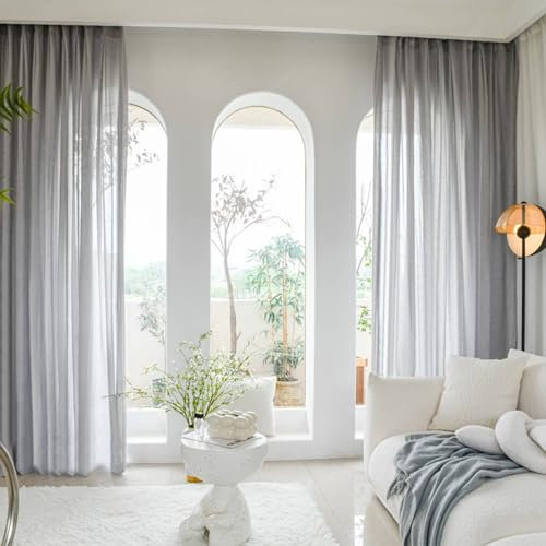 Homxi Vorhang Halbtransparent Modern 2er Set,2 x 86W x 183H cm,Vorhänge Schlafzimmer Durchsichtig Grau Einfarbig mit Flauschig Gardinen Küche mit Ösen