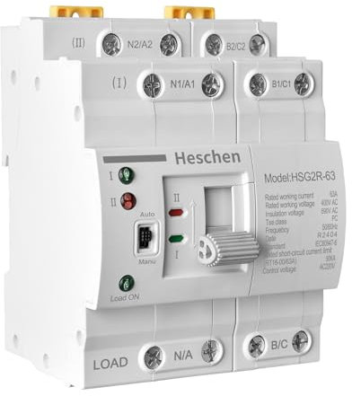 Heschen ATS Dual Power Automatisch überweisen Schalter, HSG2R-63, 4P, 63A 400VAC, PC Klasse, Stromversorgungssteuerung Unterbrechungsfreier Transferschalter, 35mm DIN-Schienenmontage