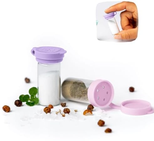 Mini Salzstreuer aus Glas, 2er Set - LEKKABOX Salty 5ml | Extra kleine Salzstreuer To Go - mit Deckel für Brotdose unterwegs, Camping, Bento-Box (Lavender)
