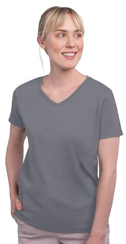 HRM Damen Luxury V-Neck Tee, grau, Gr. 4XL I Premium T-Shirt Damen V-Ausschnitt aus 100% Bio-Baumwolle I Basic Shirt Damen bis 60°C waschbar I Hochwertige & nachhaltige Damen-Oberteile