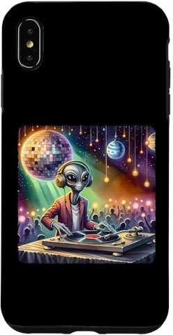 Hülle für iPhone XS Max Alien DJ Under Mirror Ball Moon Plattenspieler Planeten Lichter