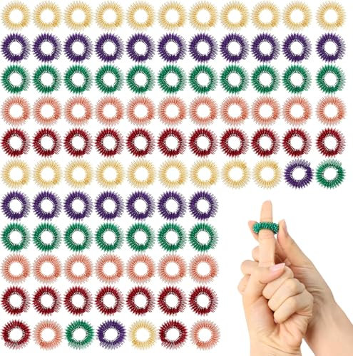 DAJISI 100 Stück Akupressur Ring, Akkupressurringe 6 Farben Massageringe für Finger Massagering Zur Entlastung Von Stress Skill Ringe für Fördert Die Durchblutung Der Finger