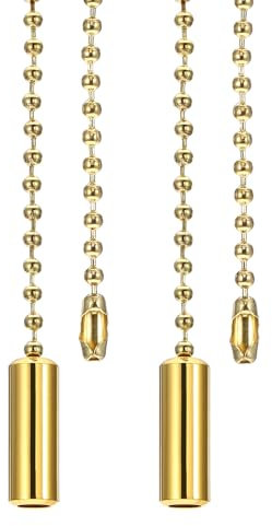 PATIKIL 1M 3.3ft Ceiling Fan Pull Chain, 2 Pcs Beaded Pulls Cord Extender Cylinder Pendant for Fan Light Chandelier Table Lamp Pulling Switch, Gold Tone