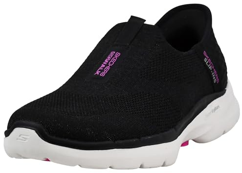 Skechers Womens Women's Hands Free Slip-ins Go Walk 6-Fabulous View, Black/Hot Pink, 6