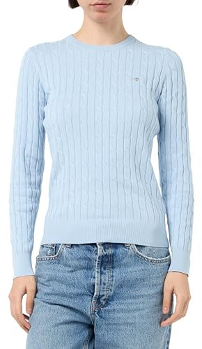 GANT Women's STRETCH COTTON CABLE C-NECK Pullover Sweater, FRESH BLUE,