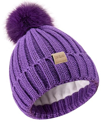 Tontuland Kinder Winter Warm Pompom Hut Fleece gefüttert Stricken Beanie für Kinder im Alter von 3-9, perfekt für Jungen und Mädchen