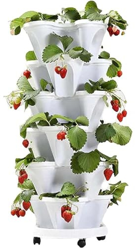 Générique Pot de Fleurs Vertical en Plastique à 6 Niveaux Pots de Fleurs Empilable Jardinière en Tour pour Fraises Poivrons Fleurs Et Plantes et Jardin Vertical IntéRieur Et ExtéRieur