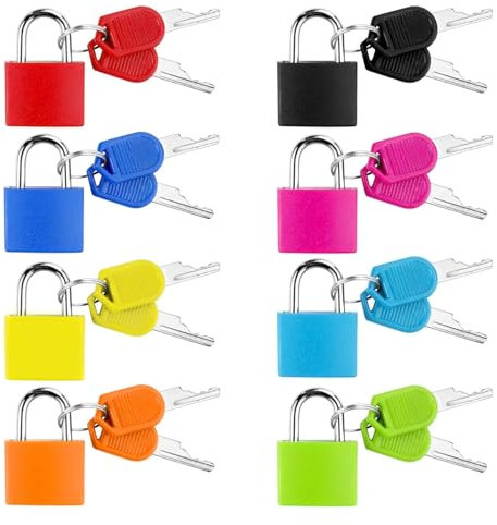 8 candados con llave, candado con llave, bonito candado para equipaje, 8 colores, mini candado para maleta, bolso, taquilla, diario