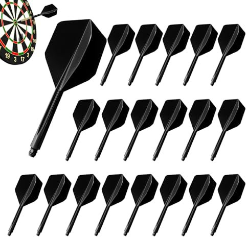 20 Stück Dart Flights mit Schaft, Darts Flights mit Schäfte, Flights Darts, Dart Schäfte, Kunststoff Dart Zubehör, Dartpfeile mit 2BA Gewinde, Darts Zubehör, Festen Flights Dartschäfte, Schwarz