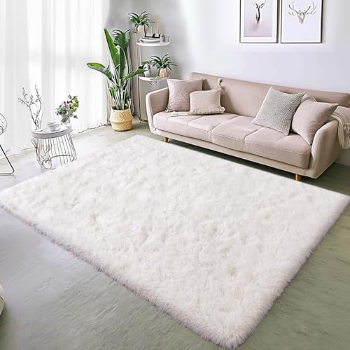 BSGIFT Teppich Wohnzimmer 140x200 Creme - Shaggy Teppich Hochflor Flauschig Modern Langflor Wohnzimmerteppich Bettvorleger Fellteppich Fluffy Carpet für Schlafzimmer Kinderzimmer
