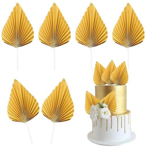 Papier Palmier Gâteau Décoration, 6 Pièces Palmier Gâteau Topper, Papier Palmier Cupcake Décoration, Palmier Anniversaire Gâteau Décoration, Cake Topper Palmier Papier, Cake Décoration (or)