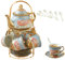 20 Stück Keramik Teeservice Serving 6 Personen, Europäisches Porzellan Teeservice mit Metallständer,160ml Keramik Teetasse, 700ml Teekanne, Vintage Teaset für Hochzeit, Party, Nachmittagstee, Kaffee