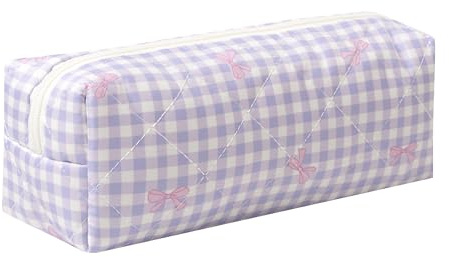 Pencil Case Office College School Storage Bag Pouch Holder Box Organizer Makeup Pouch Cosmetic Bag Aesthetic Cute Pen Case for Girls Boys Kids (Purple bow)