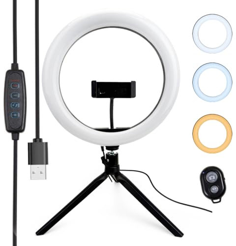Yuragim LED Ringlicht mit Stativ Handy, 10 Zoll Selfie Licht Ringleuchte Lichtring, Ring Lights, 3 Lichtmodi, Handystativhalter mit Lampe Dimmbar Ringlampe für Vlog Makeup, Live-Stream, Fotografie
