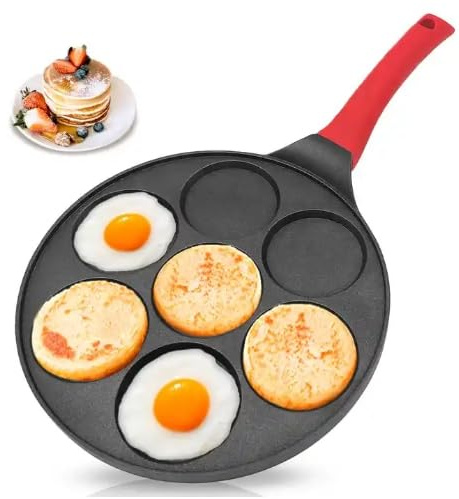 Induction Hob Frying Pan 7 Holes Multi Function Breakfast Pancakes Eggs for Sausage and Egg Muffins Non-Stick