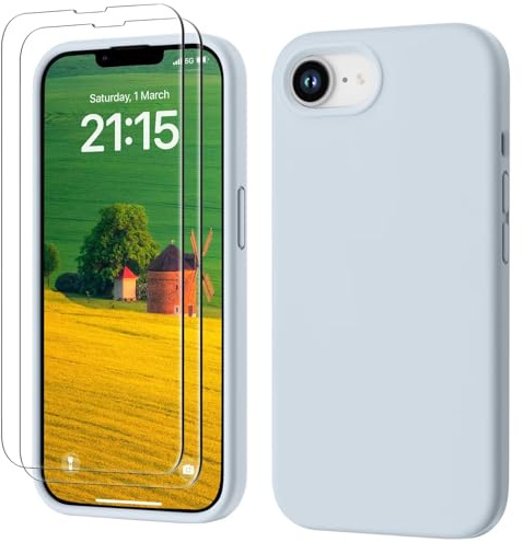 GOODVISH for iPhone 17e Case&iPhone 16e Case,2-Screen Protectors, Blue Grey | Full Body&Camera Protection, Premium Liquid Silicone, Shockproof Phone Case, Soft Touch&Anti-Scratch Microfiber Lining Cover
