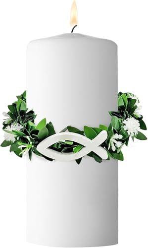 Tropfschutz Kommunionkerze,Kerzen Tropfschutz Kommunion 4-9cm,Tropfschutz Taufkerze,Taufkerzen Buchskranz Tropfenfänger,Tropfschutz Taufkerzen Weiß, für Kerze Kommunion Taufe Hochzeit
