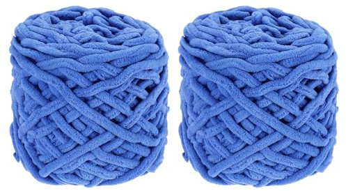 sourcing map 2 Skeins Chenille Chunky Yarn, 200g/7oz Plush Bulky Thick Fluffy Polyester Yarn for Crochet DIY, Soft Velvet Blanket for Sweater Hand Knit Crocheting (Sky Blue, 45 M/49 Yards)