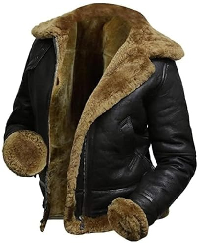 TRESSANO Women's Hooded Leather Jacket - Faux Fur Shearling Aviator Pilot Bomber Genuine Sheepskin Leather Jackets for Women (US, Alpha, X-Large, Regular, Regular, Black)