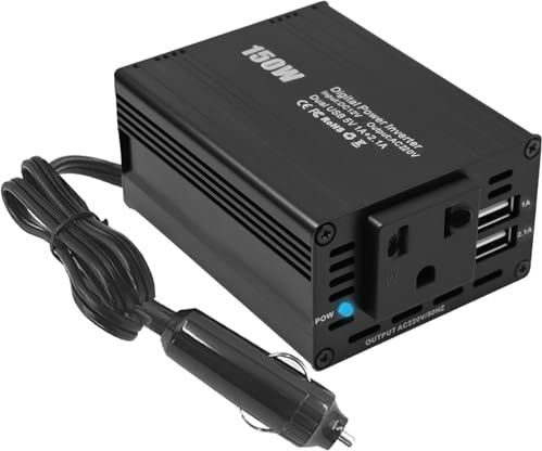 SZSSTH Auto Wechselrichter 12v auf 230v, Spannungswandler 150W Inverter mit 2 USB Schnell Aufgeladen Stromumwandler, Power Inverter for Laptop Handys Autos Reisen