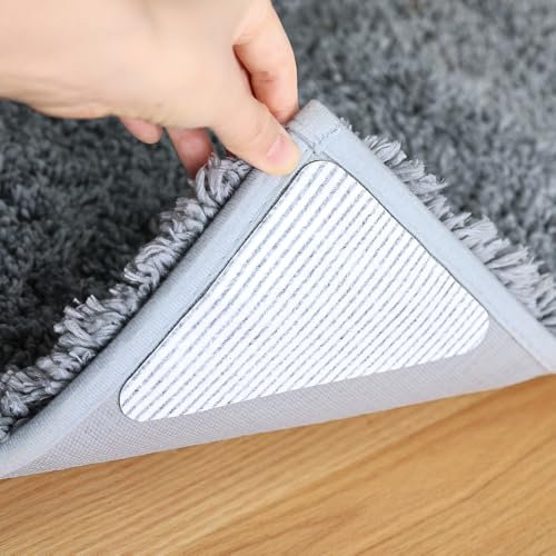 FuKuEn Rug Pads Grippers Anti Slip Rug Underlay Floor Mat Stickers Anti Slip Mat Grippers for Hard Floors Reusable Washable Grippers Pad 4 pieces