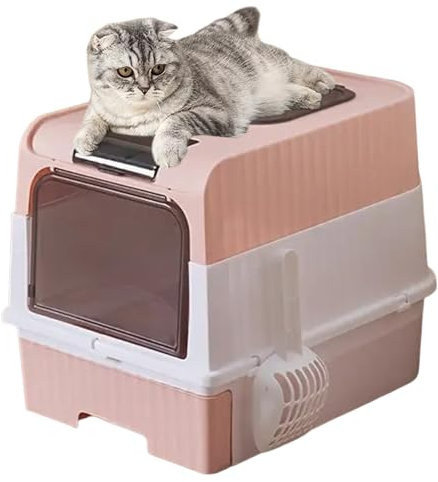 Niesel Litière pour chat | Bac à litière pour gros chats | Litière pliable et légère fermée avec fonction tamis, pelle et sacs poubelle pour l'intérieur