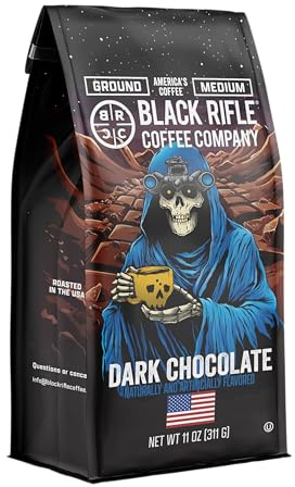 Black Rifle Coffee Company Dark Chocolate Roast 11oz Gound Coffee with Smooth, Indulgent Dark Chocolate Notes for a Decadent Brew.
