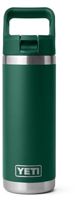 YETI Rambler 18 oz Bottle, Vacuum Insulated, Stainless Steel with Straw Cap, Black Forest Green