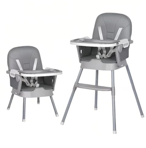 Babyhochstuhl, umbaubarer Hochstuhl für Babys und Kleinkinder, platzsparend, höhenverstellbar, pflegeleicht (GRAU)