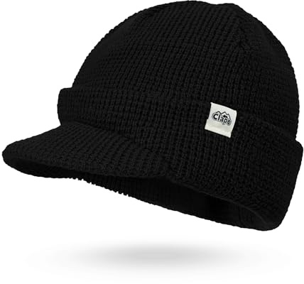 CLAPE Beanie Mütze mit Schirm Winter Strickmütze Herren Damen Elastisch | Warme,Weich,Leicht,Short Brim,Unisex Wintermütze für Alltag,Freizeit,Reisen,Ski
