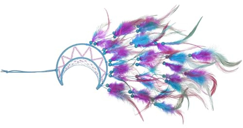 DECOMELODY Mond Traumfänger Hängeornament Aus Baumwollschnur Mit Federn Handgefertigter Wandbehang Für Schlafzimmer Babyzimmer Wohnzimmer Vielseitige Wohndekoration