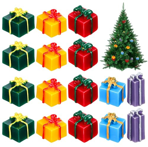 Abaodam 40pcs Miniature Christmas Ornament - Resin Mini Presents Box Dollhouse Decorations Cute Tiny Christmas Figurines For Holiday Under Tree Decor