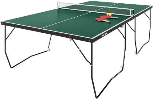 SPORTNOW Tavolo Ping Pong Pieghevole 8 Ruote 274x152.5x76 cm Verde Scuro | Tavolo da Ping Pong Richiudibile, 2 Racchette, 3 Palline, Rete